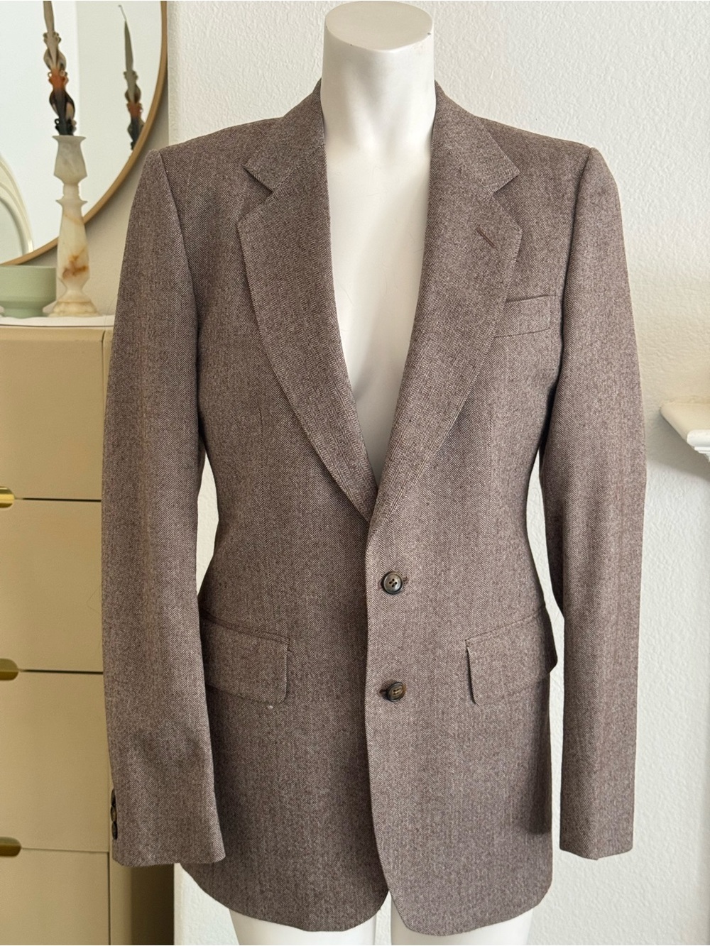 Vintage 70’s Men's Classic Wool Blazer in Taupe by Cassidy London